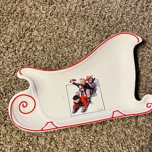 Norman Rockwell festive  Sleigh-Shaped Decorative Plate